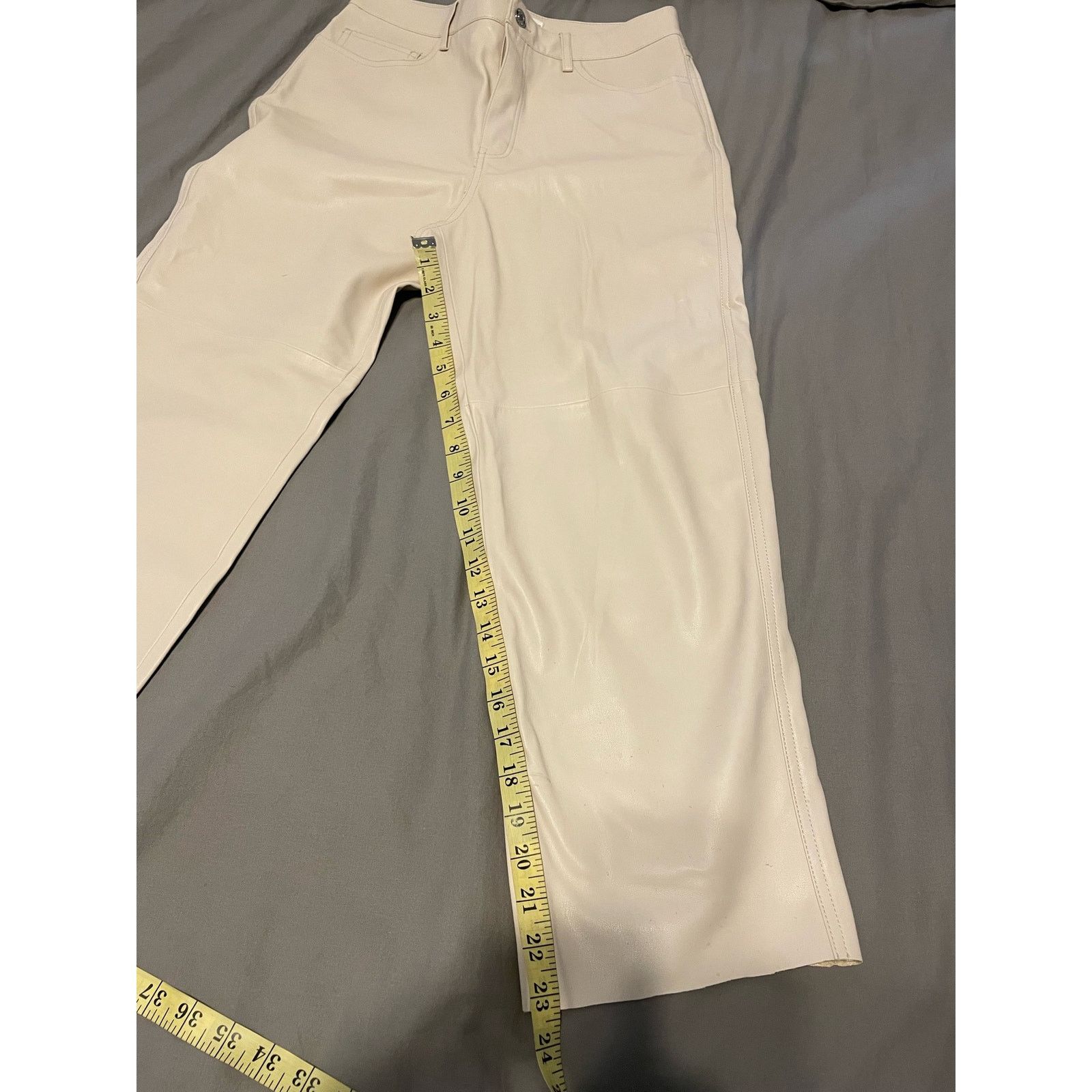 Mango Mango - High Waist Straight Leg Faux Leather / cream / Sz 6 Size 28" / US 6 / IT 42 - 4 Thumbnail