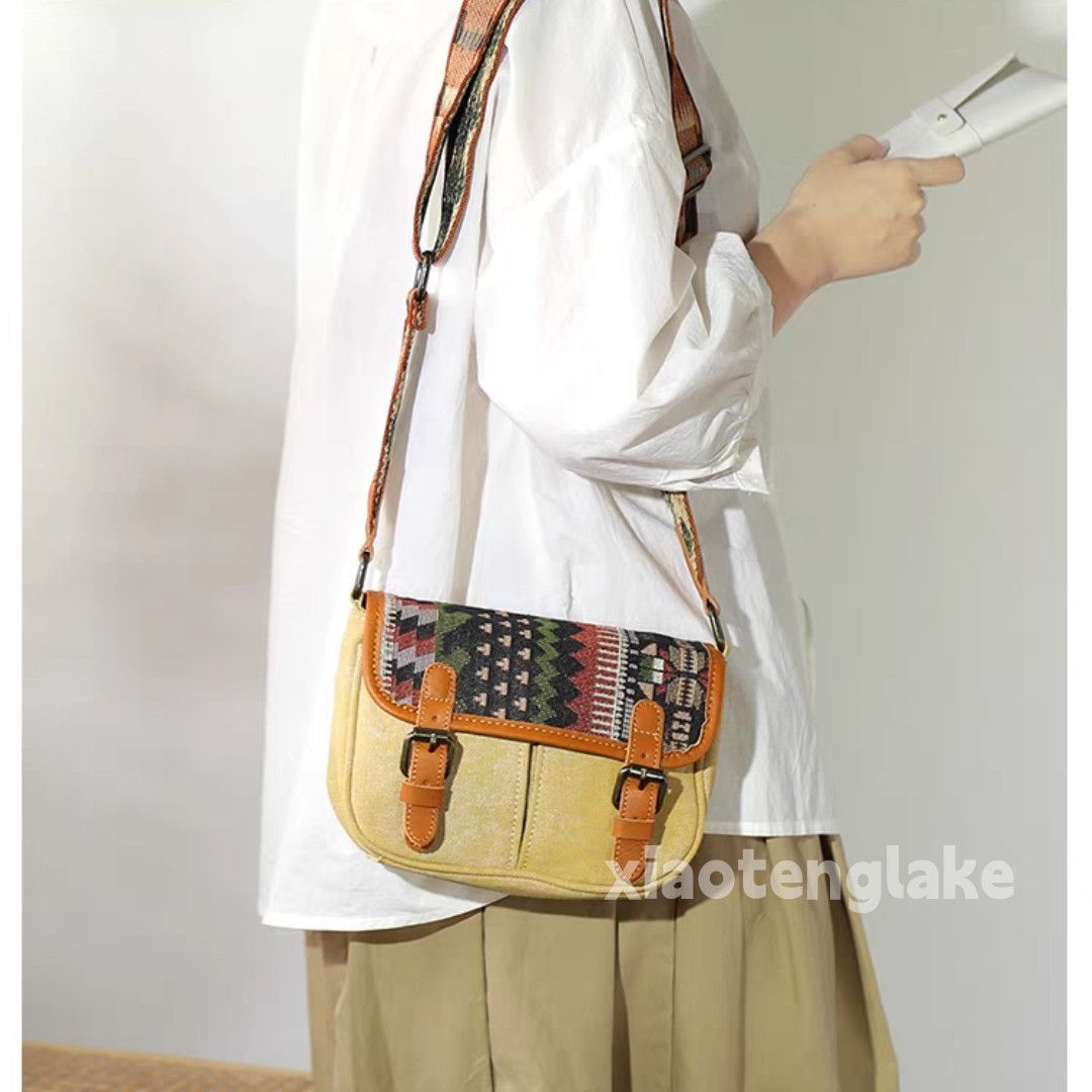 washed faded unisex utility pattern retro crossbody bag