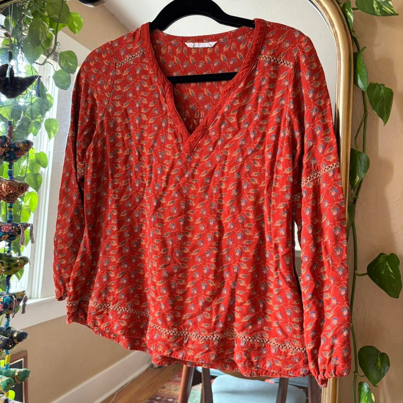 Mountain Khakis Mountain Khakis Red Peacock Feather Tunic Blouse Large Boho Size L / US 10 / IT 46 - 3 Thumbnail