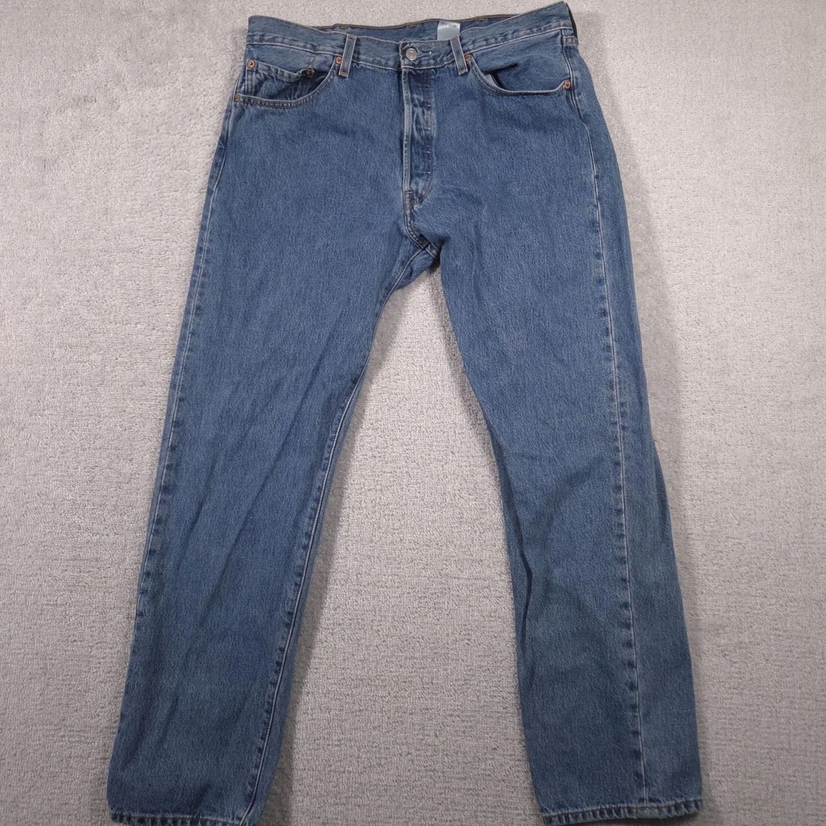 Levi's Levi's 501 Jeans Mens 38x34 Medium Blue Button Fly Straight Leg Denim Red Tab Shirt? Size US 38 / EU 54 - 2 Thumbnail