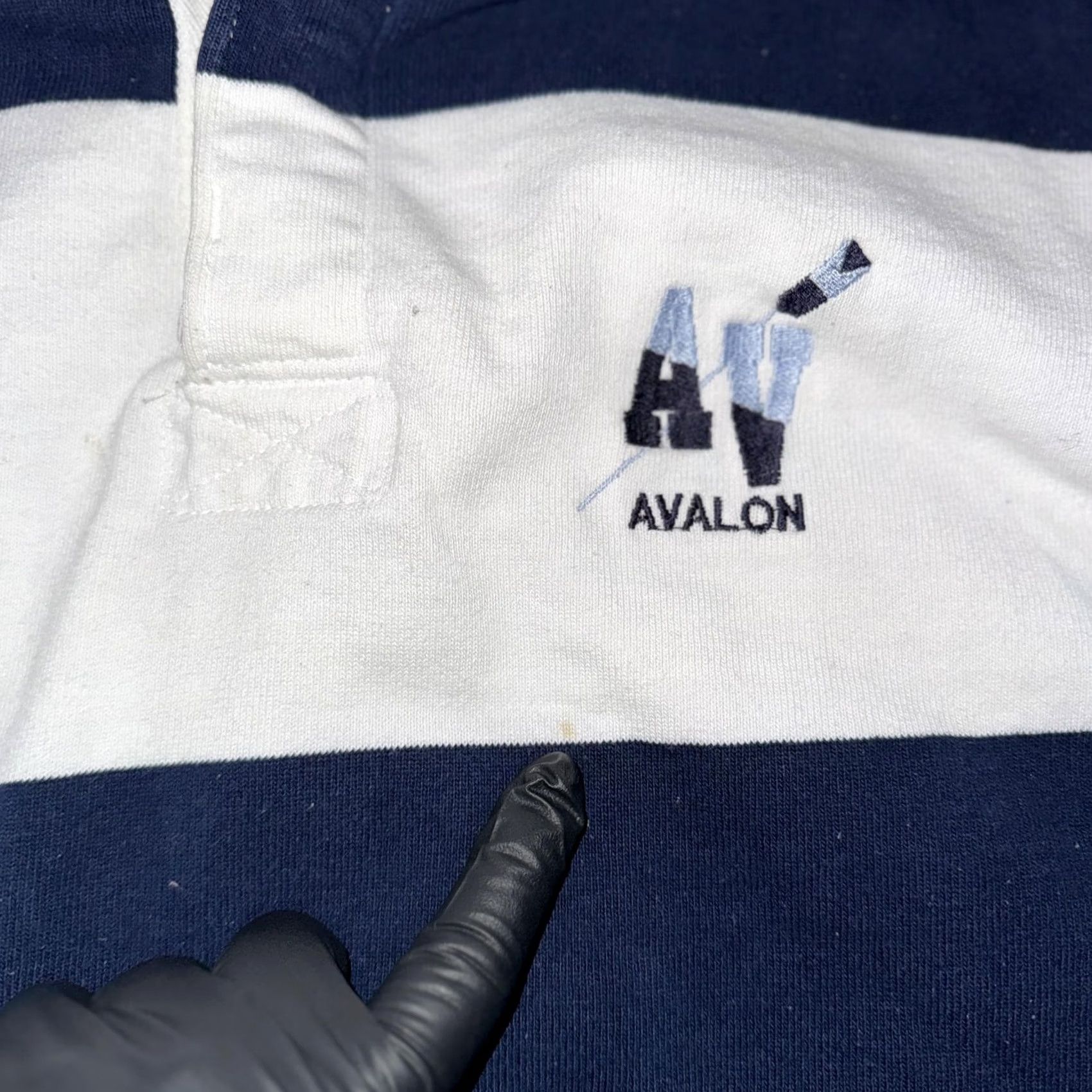 Barbarian Barbarian Hoodie Mens XS Blue White Striped Rugby Jersey Avalon Logo Pullover Size US XS / EU 42 / 0 - 7 Thumbnail