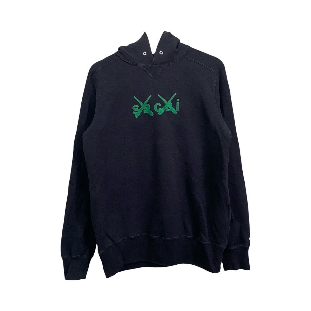 Kaws Sacai x KAWS FW21 Flock Print Logo Hoodie Black/Green Size US L / EU 52-54 / 3 - 1 Thumbnail