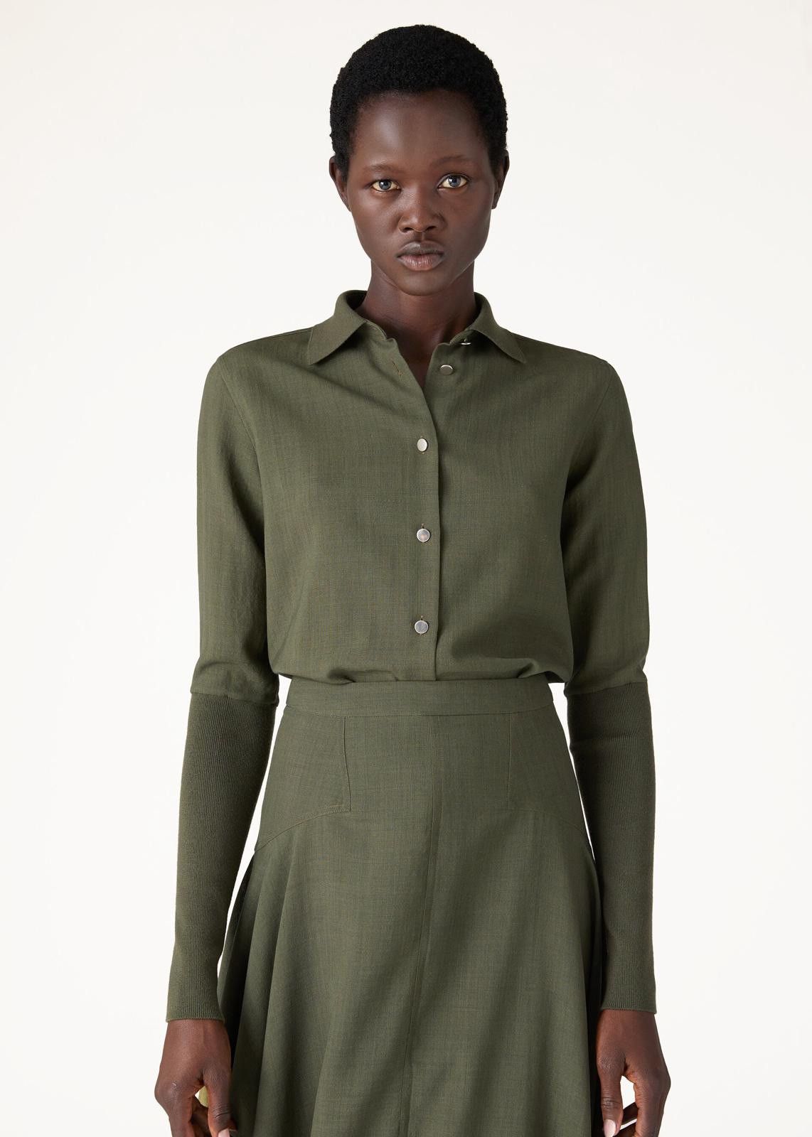Loro Piana o1srvl11e0125 FAN6978 Leela Breeze Wool Shirt in Khaki Size S / US 4 / IT 40 - 1 Thumbnail