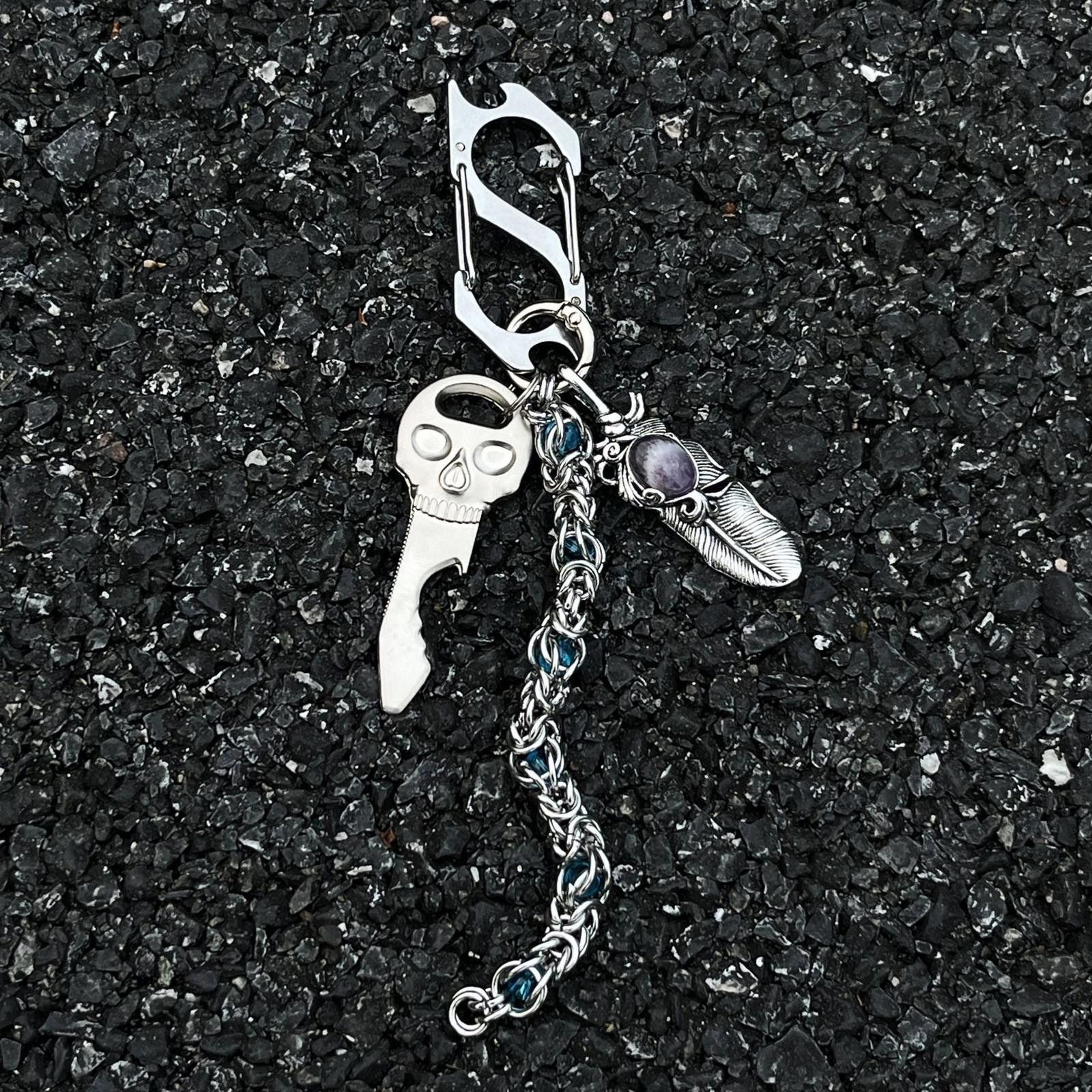 Jewelry Silver Skull Chain Key Holder, Men's Accessory Size ONE SIZE - 7 Thumbnail