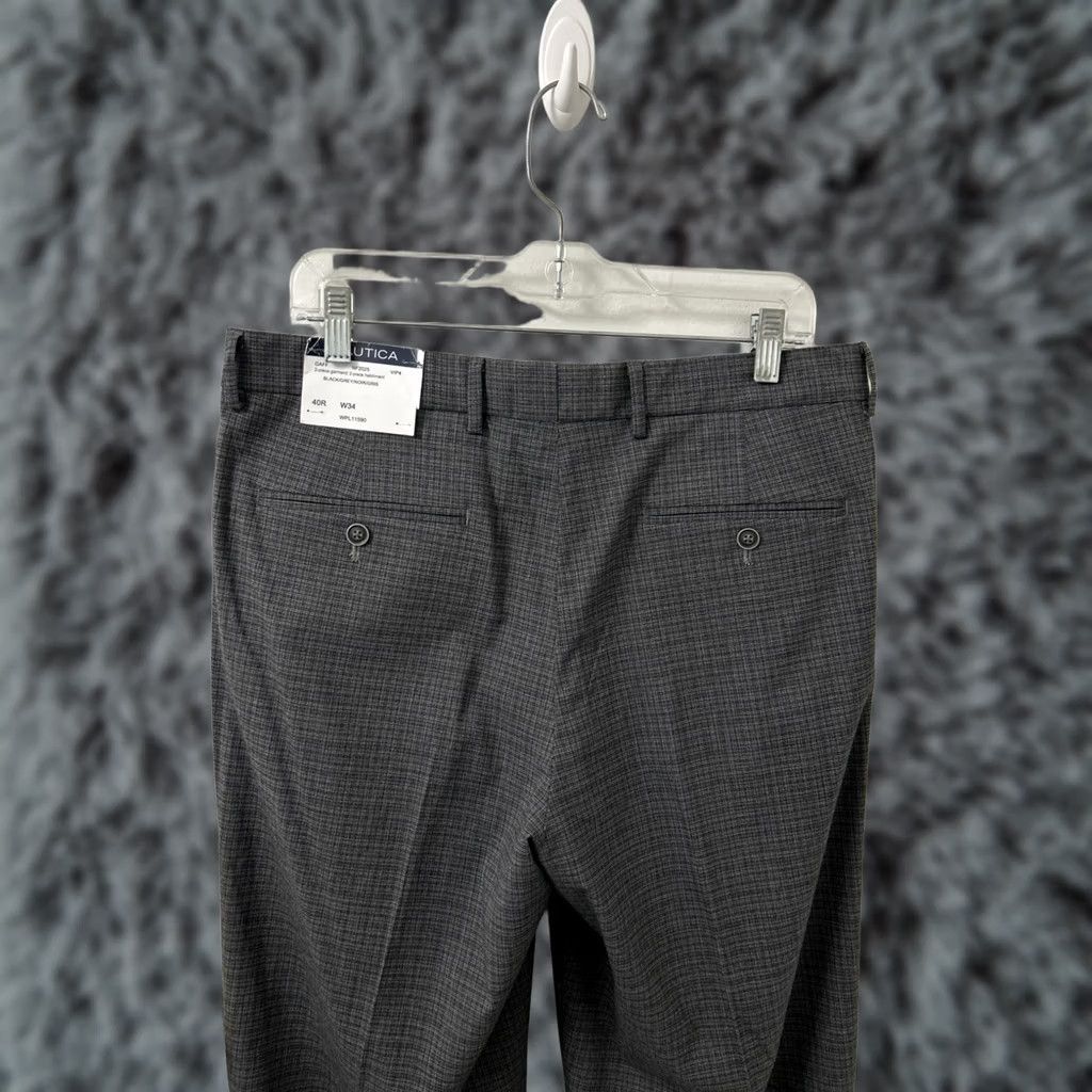 Nautica Nautica Slim Fit Dress Pants Mens 34x32 Black Grey NWT Zipper Button Flat Front Polyester Blend Size US 34 / EU 50 - 1 Thumbnail