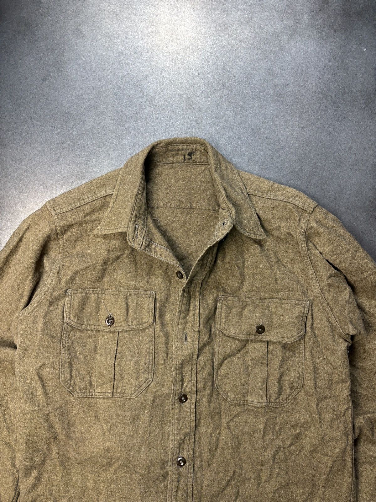 Vintage Vintage Wool Shirt WW2 Military WW1 Korea Vietnam Drab Army Size US S / EU 44-46 / 1 - 3 Thumbnail