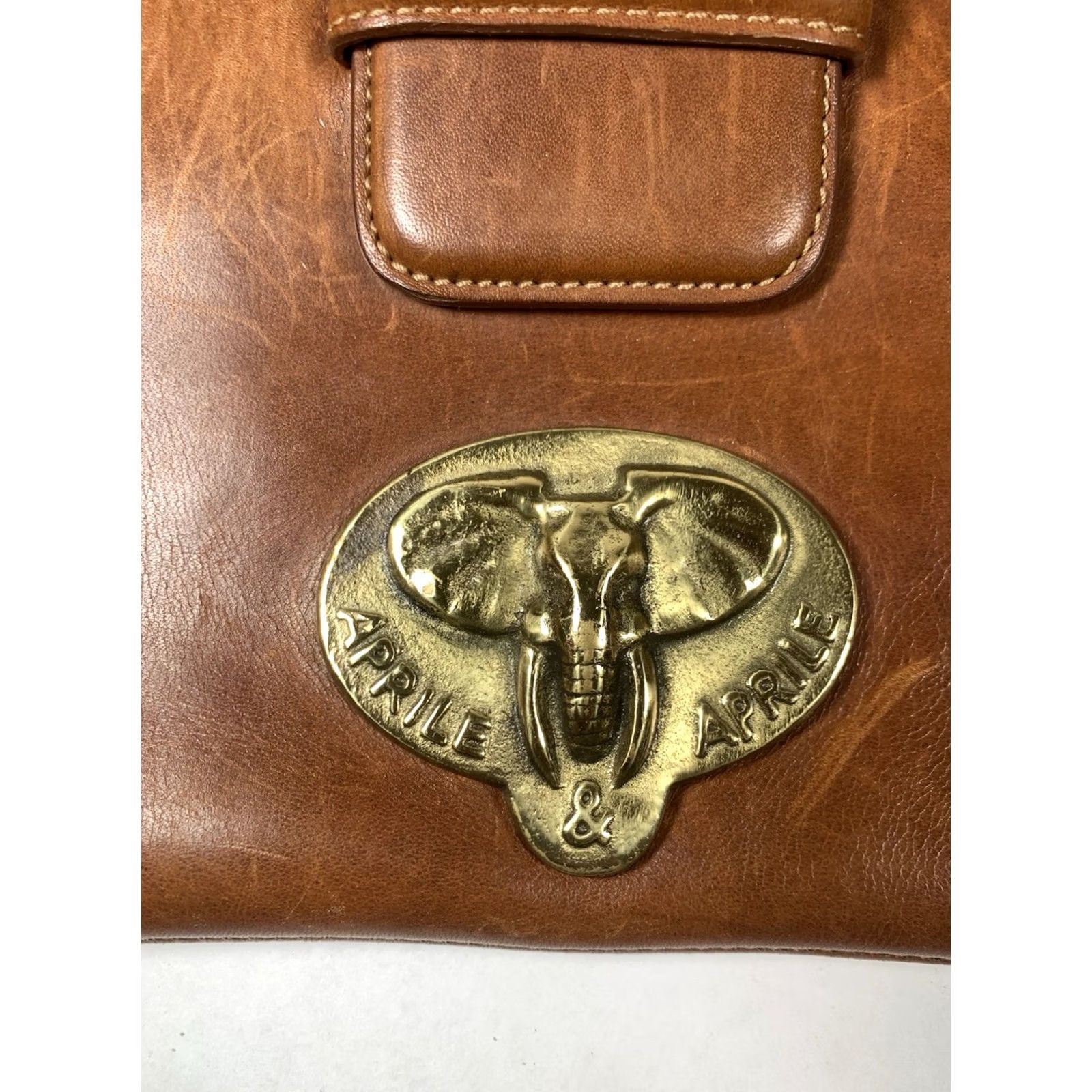 Vintage Aprile & Aprile Brown Leather Handbag Elephant Emblem Medium Clutch Womens Size ONE SIZE - 4 Thumbnail