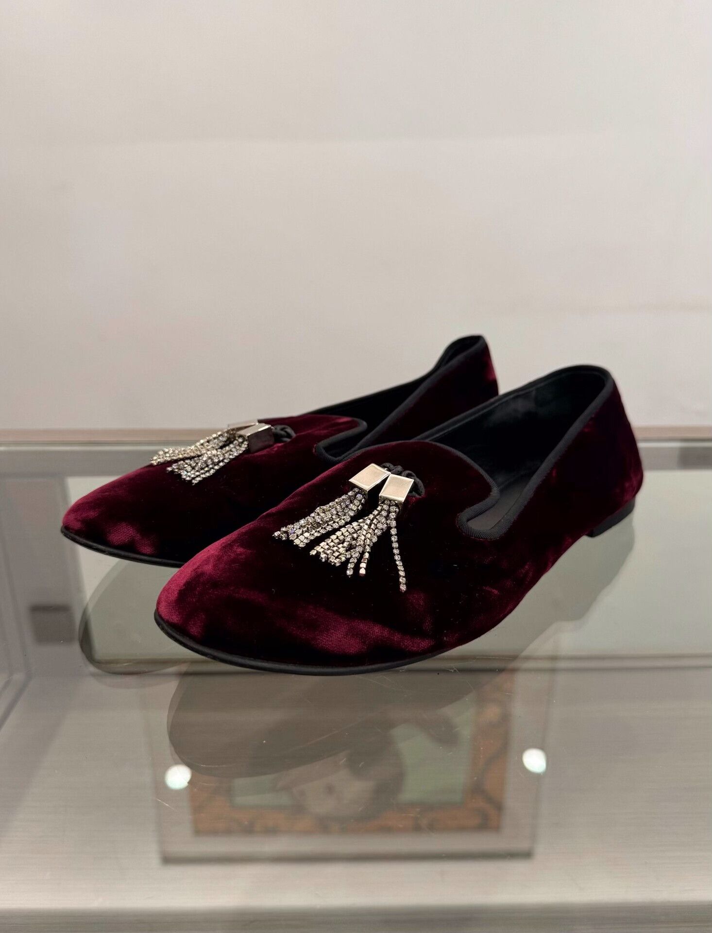 Giuseppe Zanotti Giuseppe Zanotti Red Suede Rhinestone Tassel Loafers Size US 8 / IT 38 - 1 Thumbnail