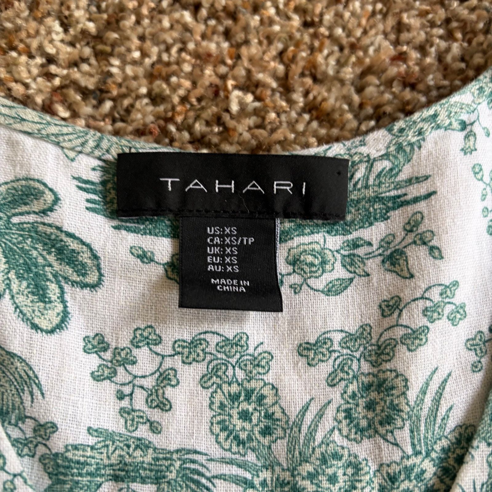 Elie Tahari Tahari Dress Women XS Linen Blend Green Tropical Toile Loose Size XS / US 0-2 / IT 36-38 - 3 Thumbnail
