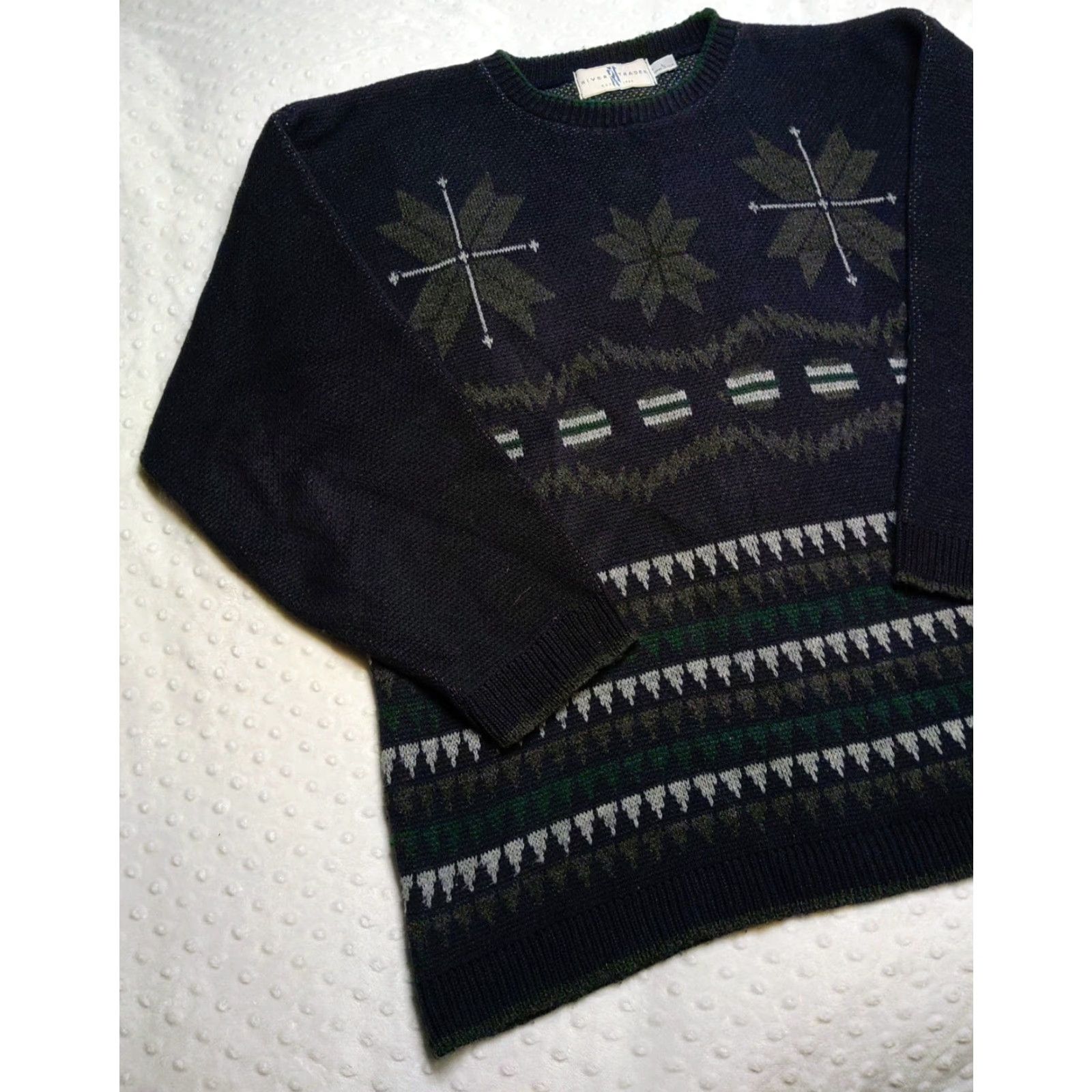 Vintage VINTAGE River Trader Sweater Mens L Navy Blue Geometric Pattern Crew Neck Long Sleeve Grunge 80s 90s Classic Outdoor Fall Winter Spring Size US L / EU 52-54 / 3 - 3 Thumbnail