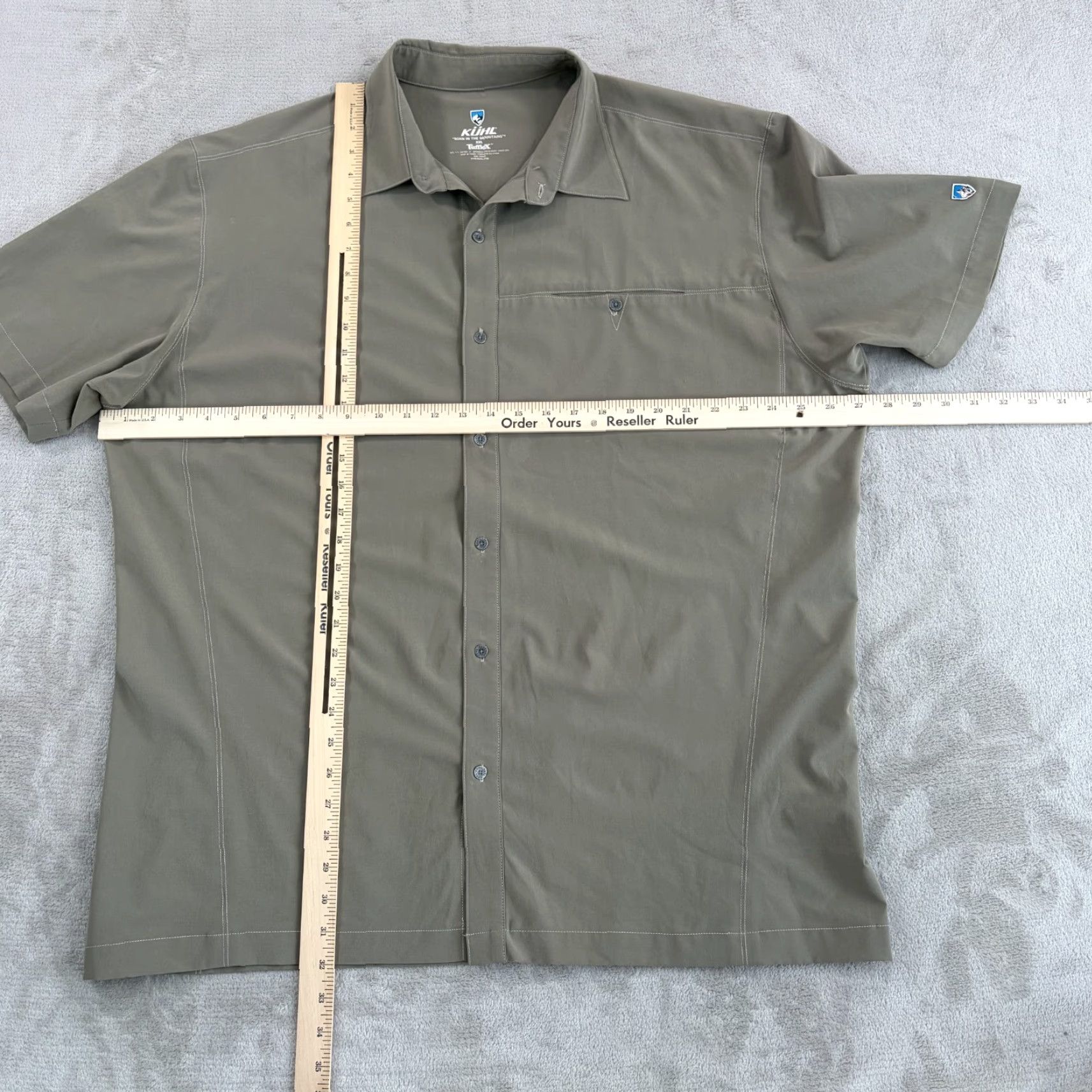 Vintage Kuhl Renegade Tufflex Performance Shirt Lunar Green Men 2XL Button-Up Short Sleeve Pockets Solid Green Outdoor Size US XXL / EU 58 / 5 - 6 Thumbnail