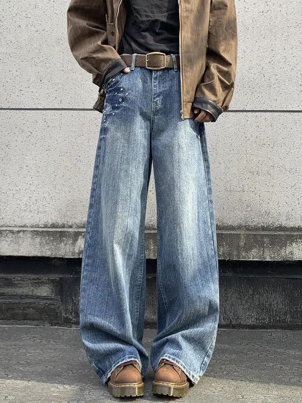 Japanese Brand Retro loose washed straight leg jeans Size US 32 / EU 48 - 3 Thumbnail