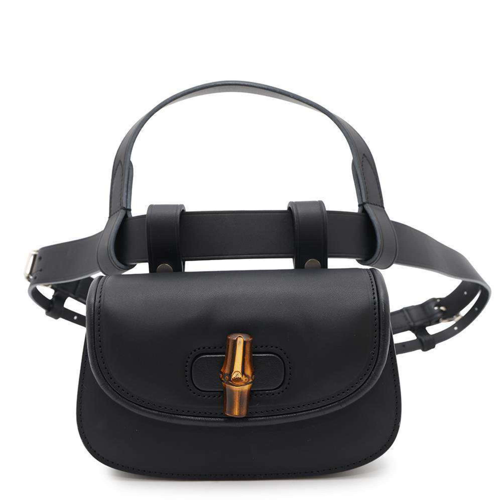 Gucci Body Bag Bamboo 1947 Mini Belt Leather 681137 Gucci Waist Handbag Black, Women's