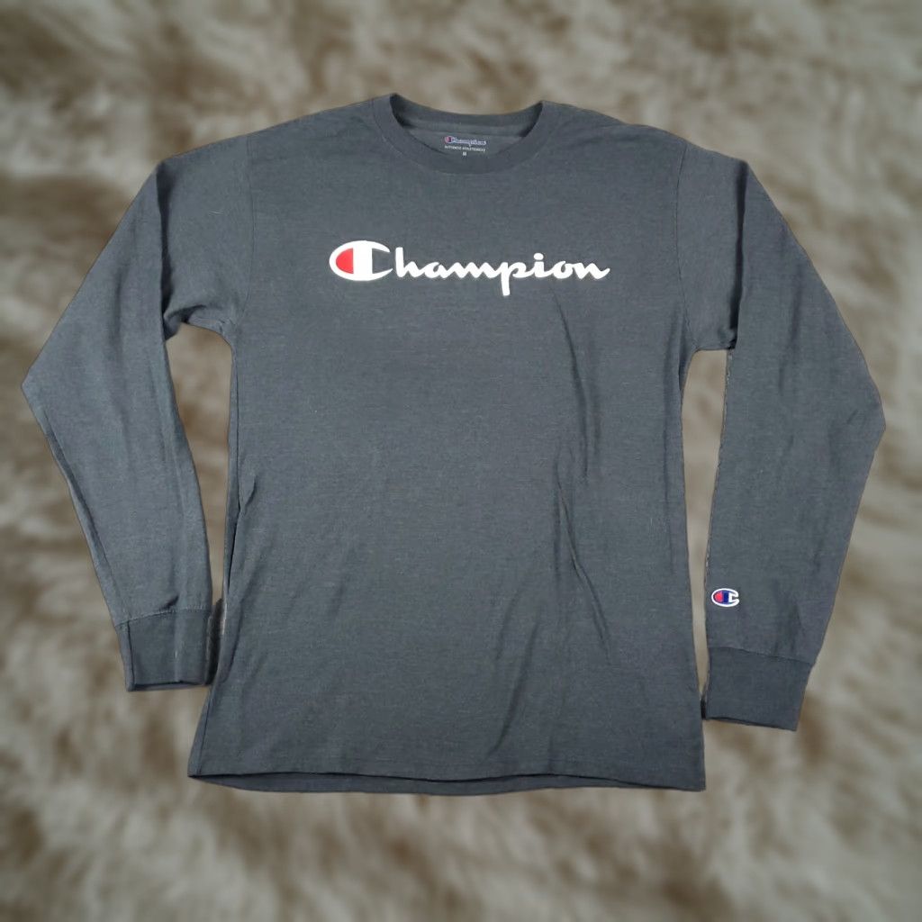 Champion Champion T-Shirt Adult Medium Gray Long Sleeve Crew Neck Regular Fit Unisex - Logo, Cotton - 2000s/Classic Sports Theme Size US M / EU 48-50 / 2 - 1 Thumbnail