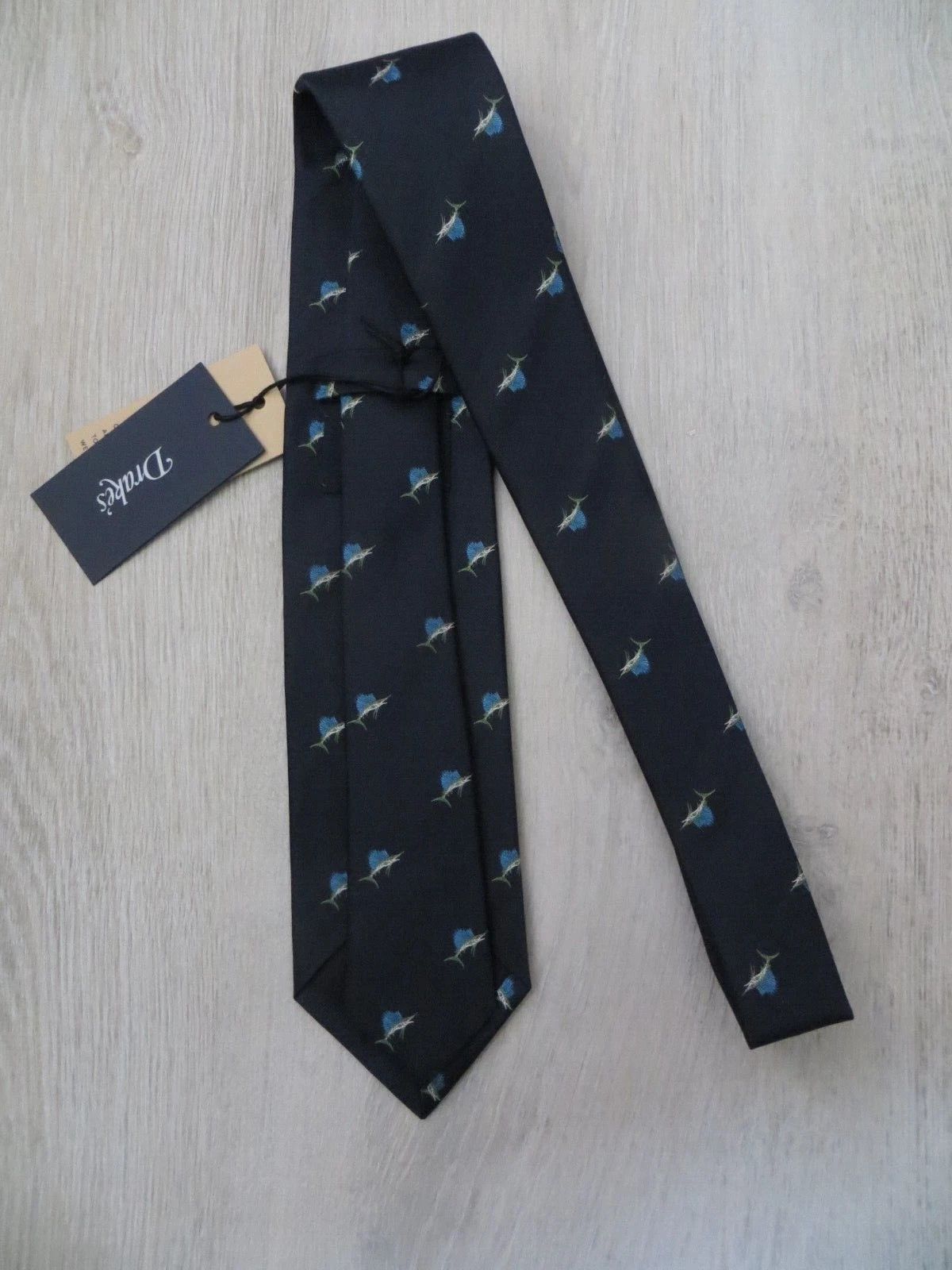 Drake's EMBROIDERED FISH SILK TIE Size ONE SIZE - 4 Thumbnail