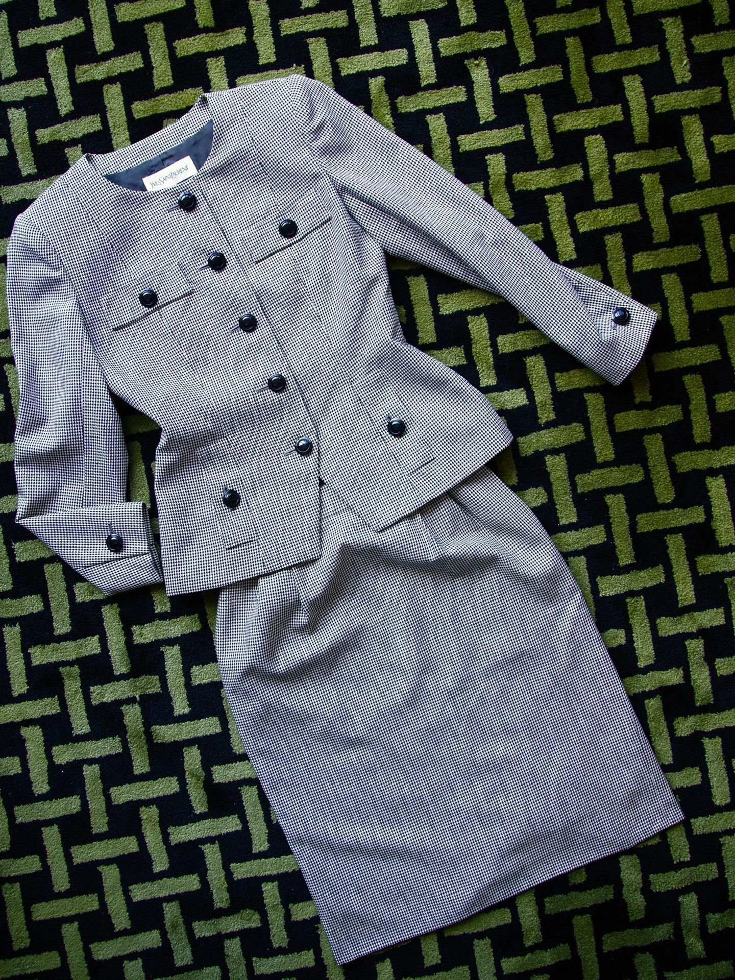 Yves Saint Laurent YSL Vintage Houndstooth Wool-Cotton Suit Skirt 36(S/M) Japan Size XS / US 0-2 / IT 36-38 - 4 Thumbnail