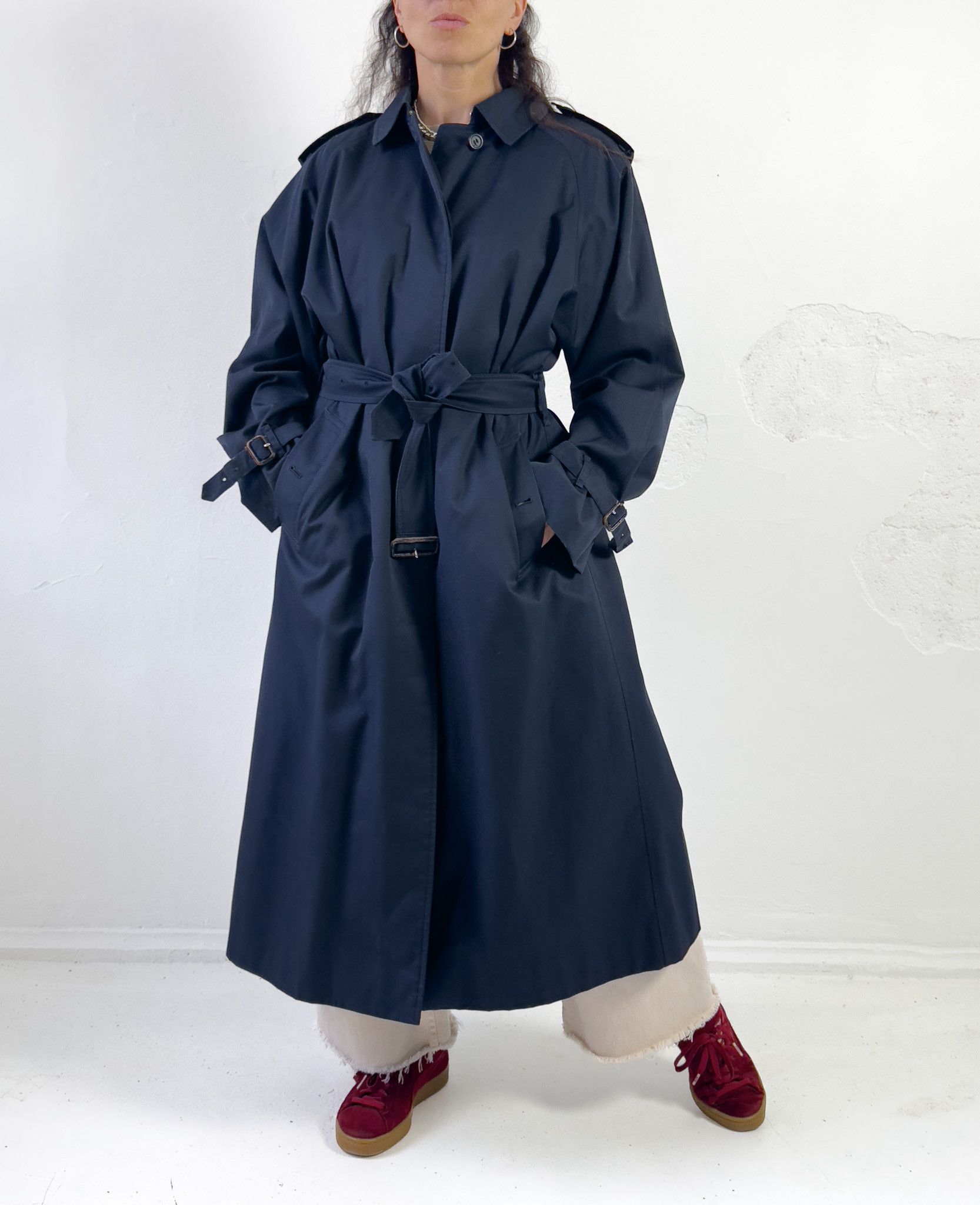 Burberry Vintage Navy Blue Women's Trench Coat, Size L