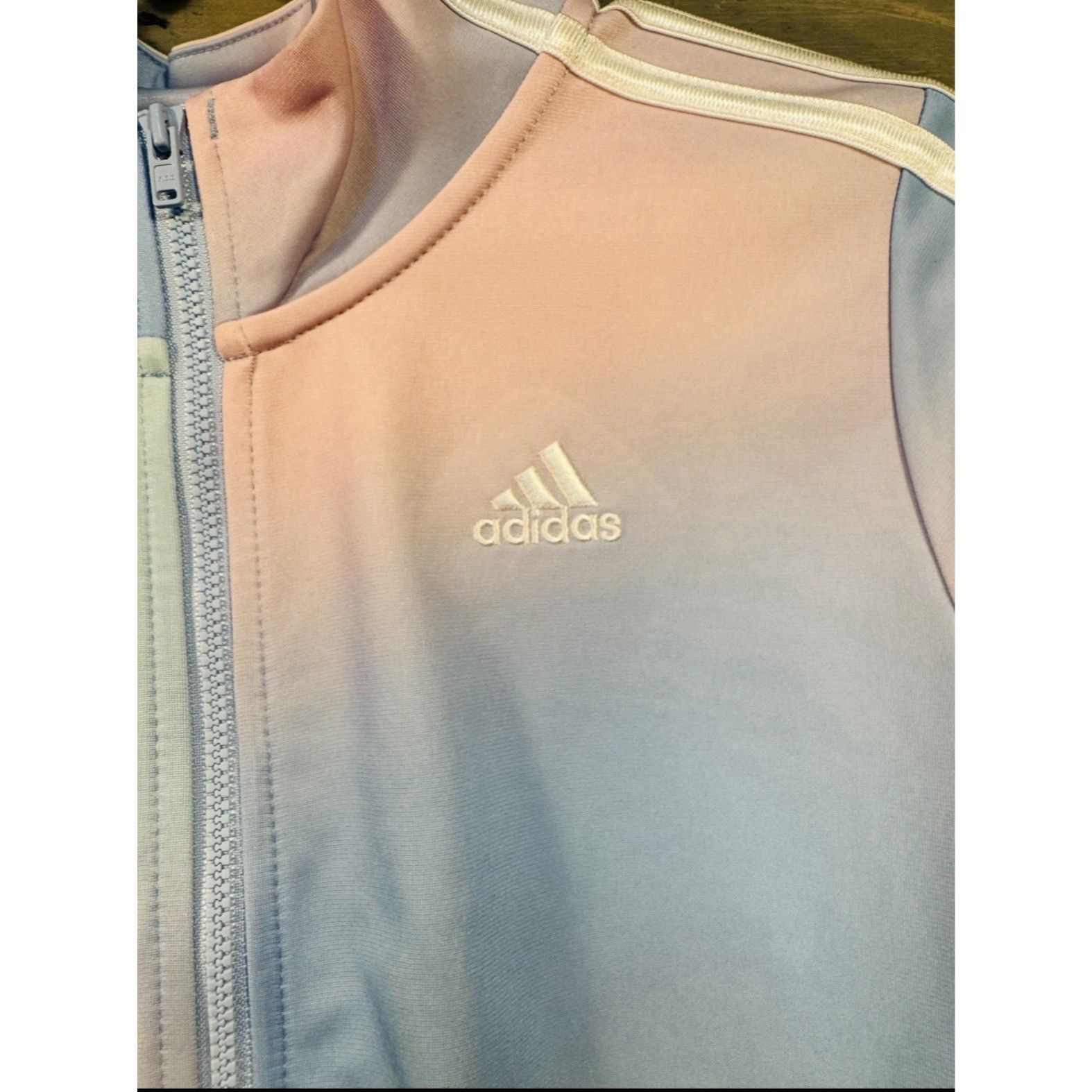 Adidas Adidas Girls Light Pastel Pink Blue Rainbow Zip Track Jacket Size XL / US 12-14 / IT 48-50 - 3 Thumbnail