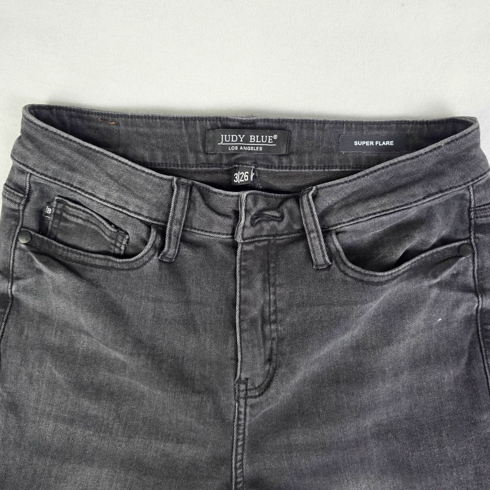 Vintage Judy Blue Jeans Womens Bellbottom High Rise Flared 26x33 Black Stretch Elastic Pockets 3/26 Juniors Size 26" / US 2 / IT 38 - 5 Thumbnail