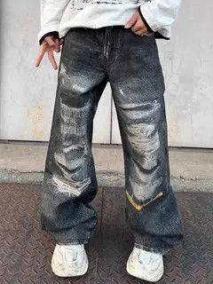 Jean Aged washed black baggy wide leg jeans Size US 30 / EU 46 - 5 Thumbnail