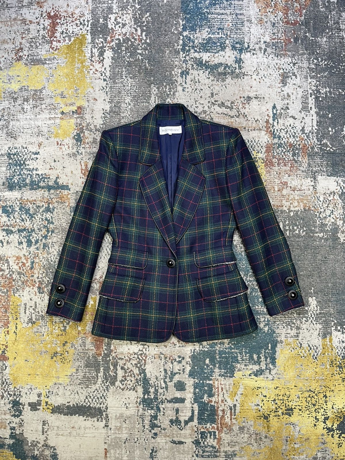 Yves Saint Laurent Yvest Saint Laurent Multicolor Plaid Blazer Jacket Size XXS / US 00 / IT 34 - 2 Thumbnail
