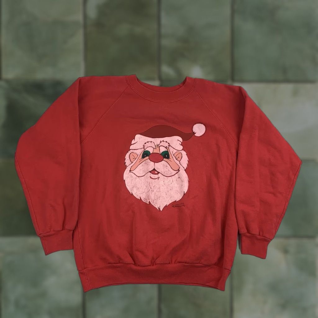 Vintage Vintage Santa Clause Sweatshirt Adult Large Red Christmas Holiday Big Face 90s Size US L / EU 52-54 / 3 - 1 Thumbnail