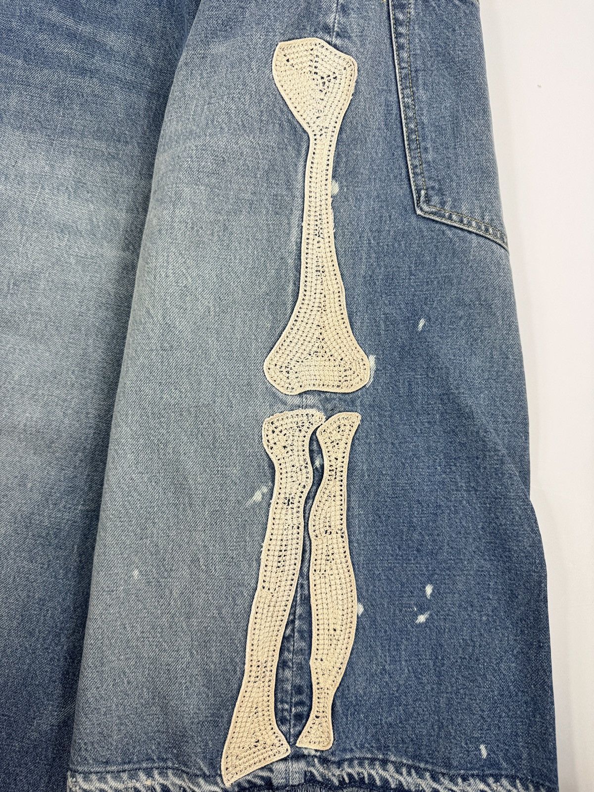 Kapital Bone X-ray embroidered 3 quarter denim shorts Size US 38 / EU 54 - 3 Thumbnail