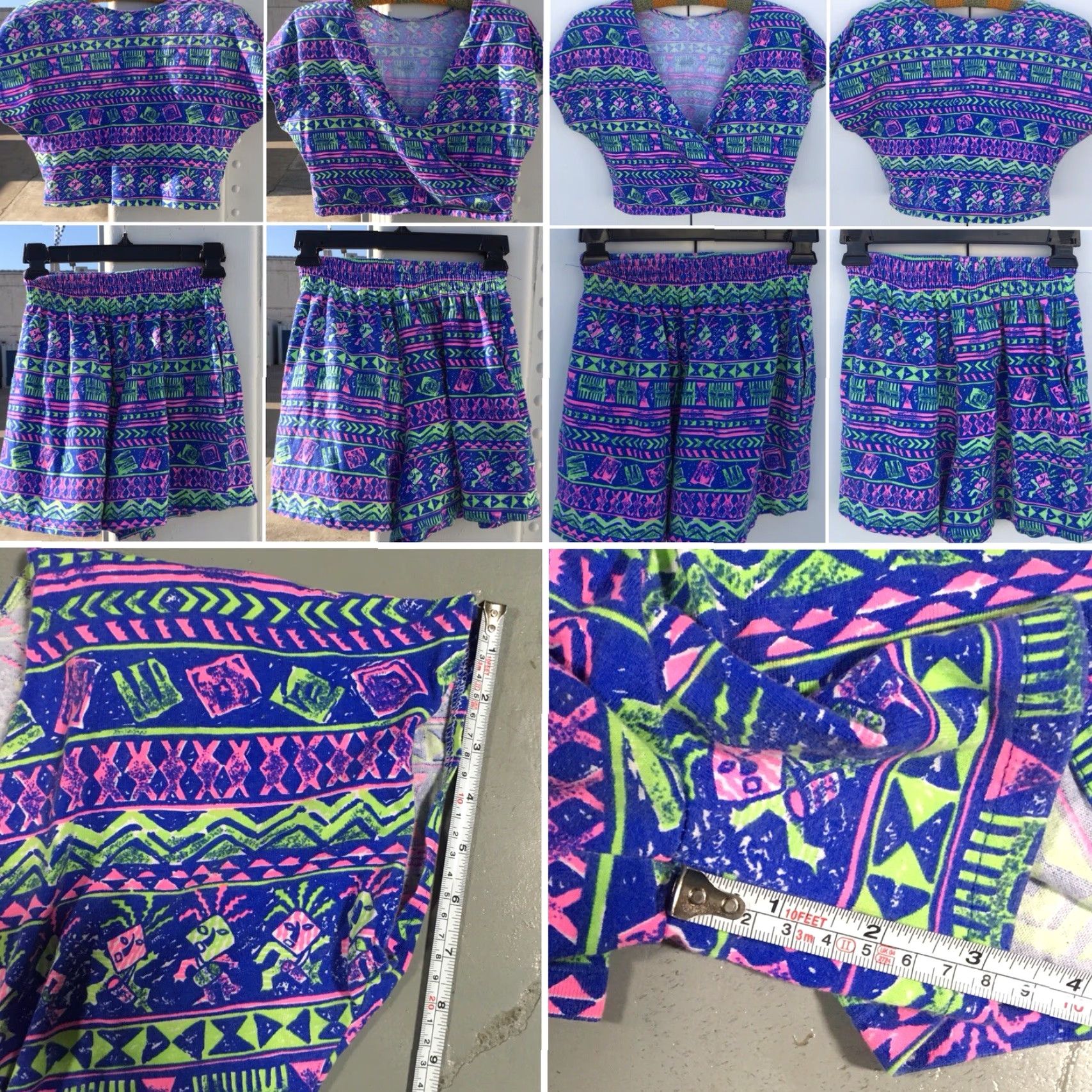 Vintage Vtg Meta Sport Shorts & Crop Top Tee 80s Neon Geometric 1980s Size L runs small Size L / US 10 / IT 46 - 7 Thumbnail