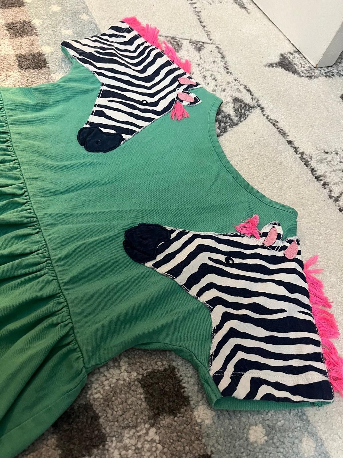 Other Mini Boden Girls' Wildlife Appliqué Dress,Jungle Green Zebra Size ONE SIZE - 3 Thumbnail