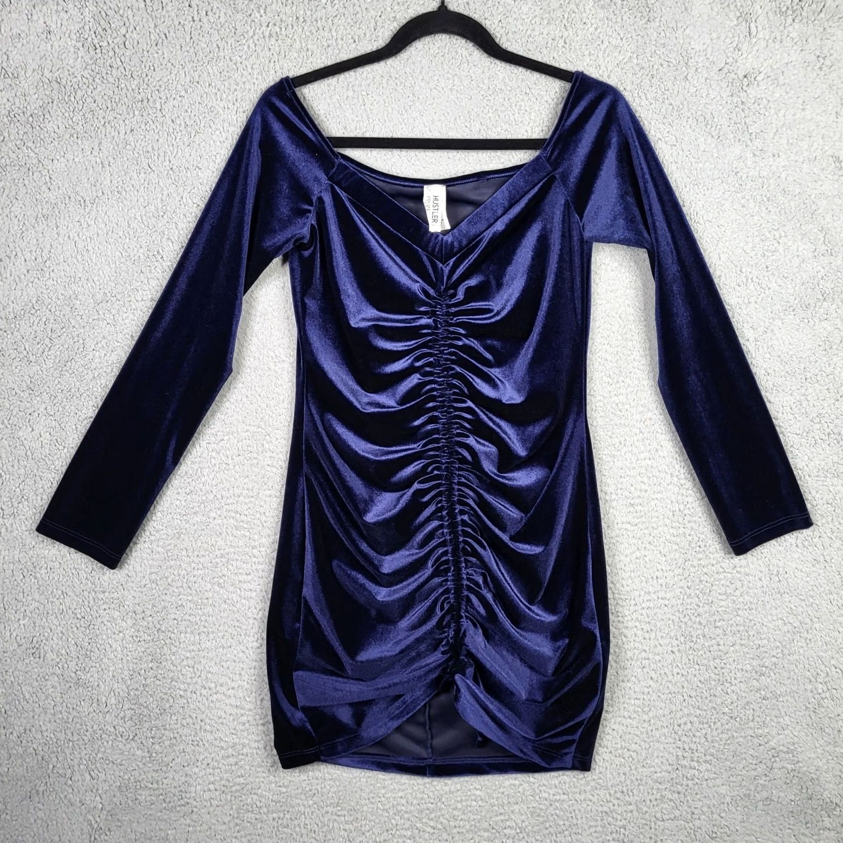 Velvet HUSTLER Women's Velvet Bodycon Dress Sweetheart Neck Ruched Blue Sz L Size L / US 10 / IT 46 - 2 Thumbnail