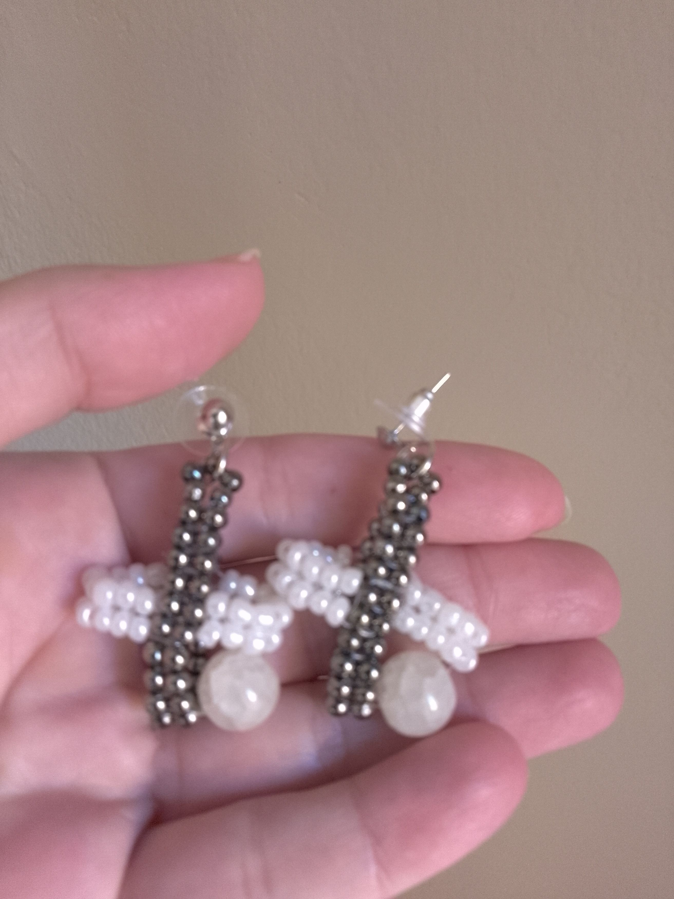 Handmade Earrings Natural Stones Cross X Shape Elegant Size ONE SIZE - 4 Thumbnail