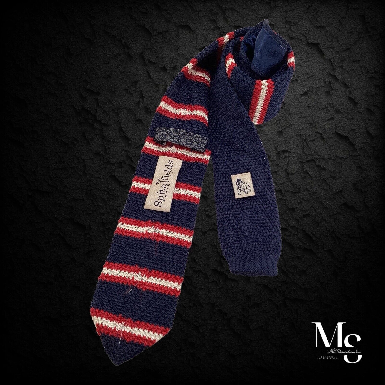Other THE SPITALFIELDS Blue With Red Stripe Polyester Knit Tie Size ONE SIZE - 2 Thumbnail