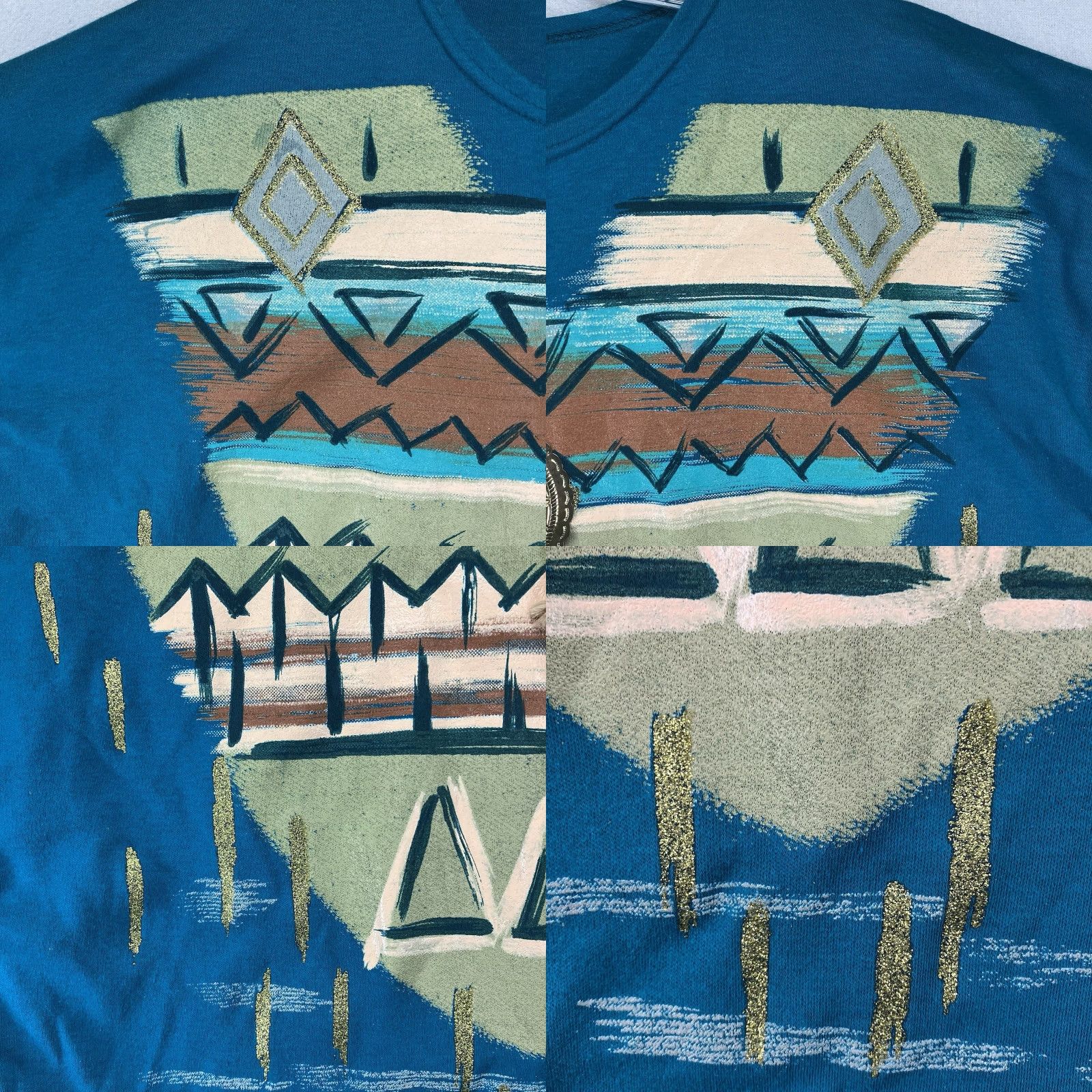 Altea VINTAGE Sassy Sport Western T Shirt M Women Teal Gold Paint Tribal Geometric Glitter Buckle 80s 90s City Hipster Modern Cowgirl Casual Size M / US 6-8 / IT 42-44 - 8 Thumbnail