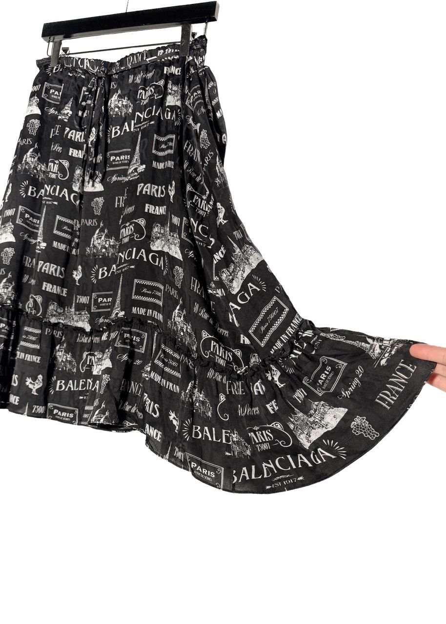 Balenciaga Balenciaga 2019 Black Parisian Logo Print Silk Midi Skirt Size 26" / US 2 / IT 38 - 4 Thumbnail