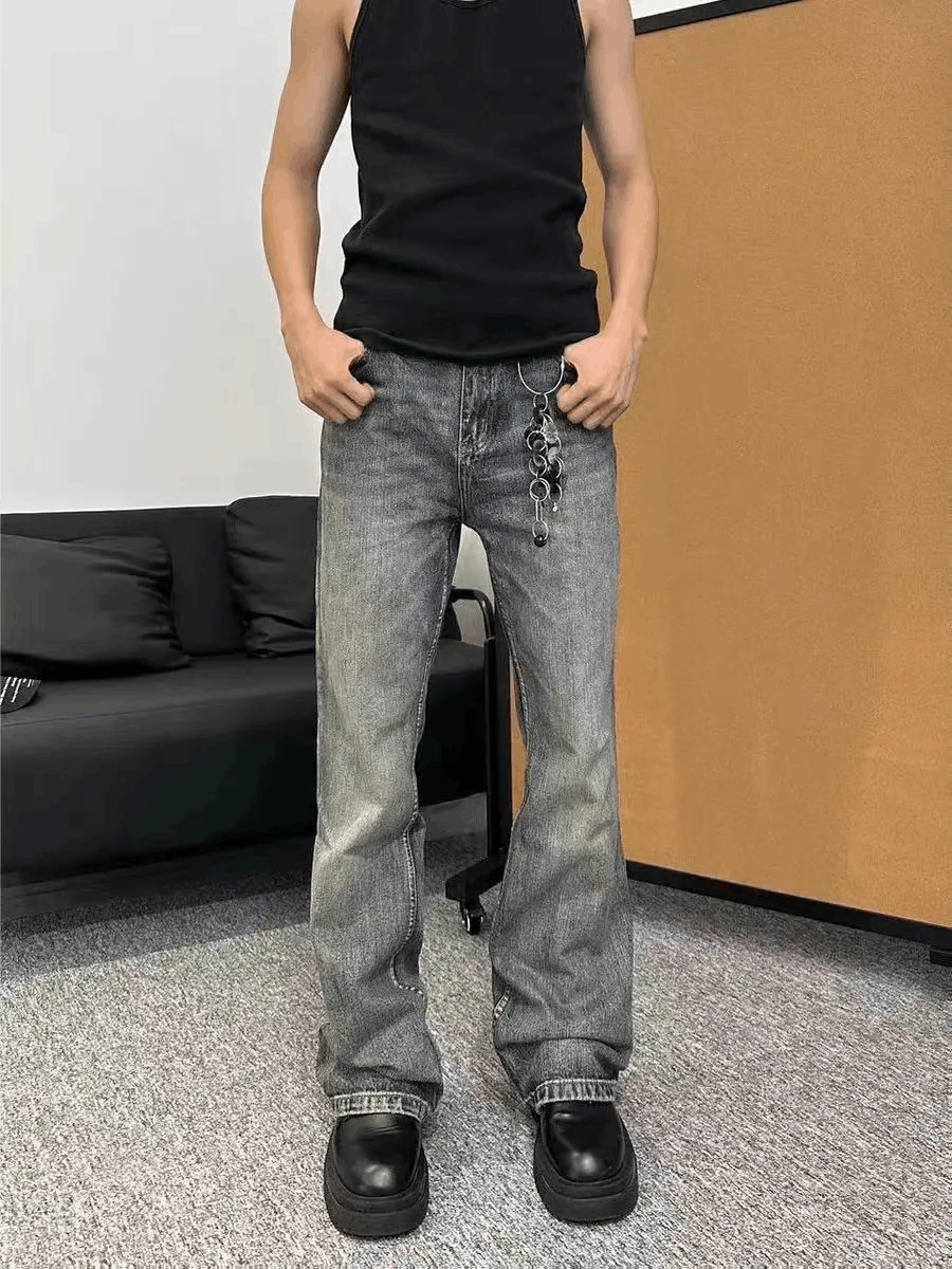 Washed distressed micro-flare retro baggy jeans