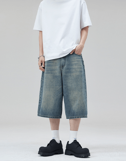 Japanese Brand × Jean High street distressed wide-leg whisker loose denim shorts Size US 32 / EU 48 - 1 Thumbnail