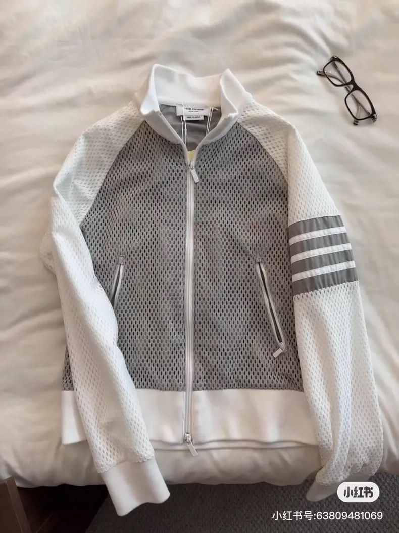 Thom Browne Thom Browne size1 Gray and white mesh zipper jacket Size US S / EU 44-46 / 1 - 3 Thumbnail