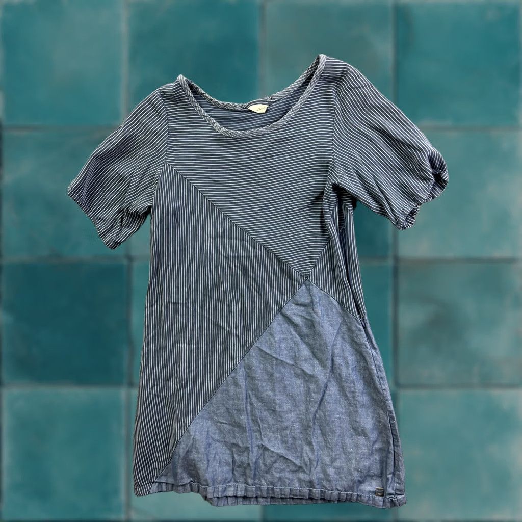 Vintage Skunkfunk Dress Womens 3 Blue Stripe Short Sleeve T Shirt Casual Lyocell Zip Dress Size XS / US 0-2 / IT 36-38 - 1 Thumbnail
