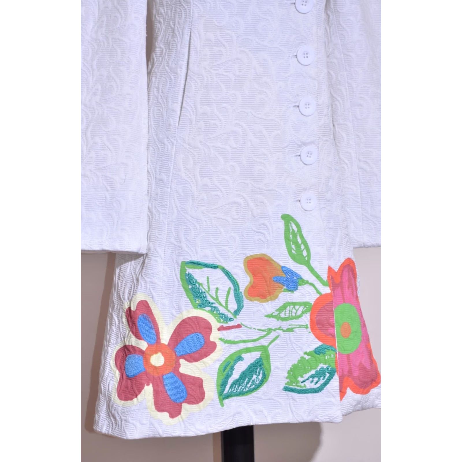 Desigual Desigual Coat White Floral Patterned Size 40 Women's Mid Lenght Long Coat Jacket Overcoat Size S / US 4 / IT 40 - 4 Thumbnail