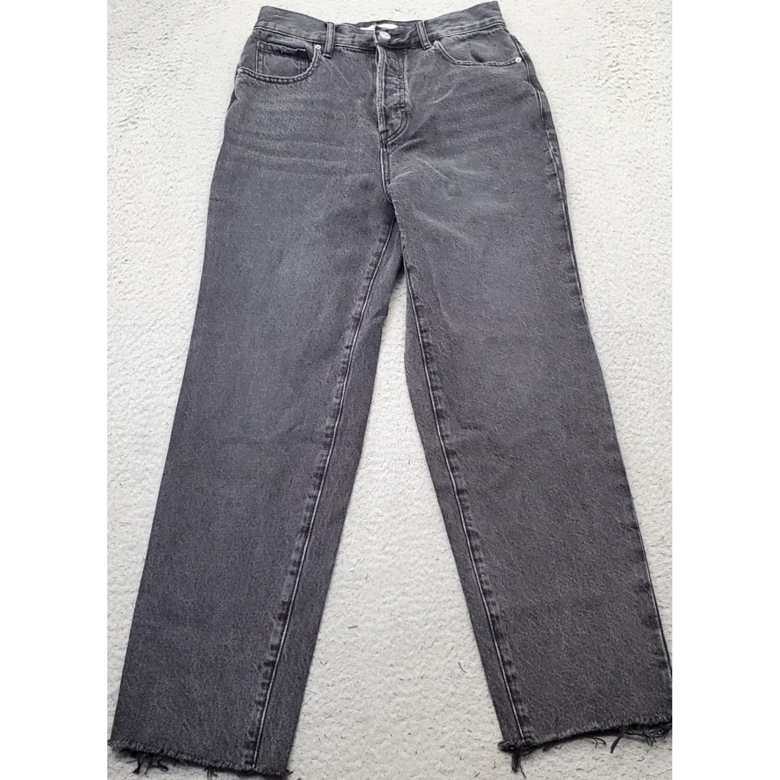 Pacsun PacSun Straight Jeans Womens 26 Black Denim Stretch Raw Hem High Rise Dark Wash Jeans Size 26" / US 2 / IT 38 - 2 Thumbnail