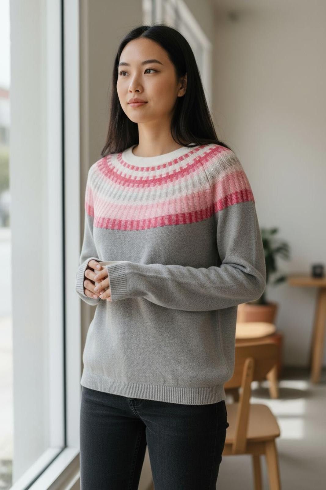 Other Talbots Women's Knit Sweater w/Pink & White Patterned Yoke Size S / US 4 / IT 40 - 1 Thumbnail