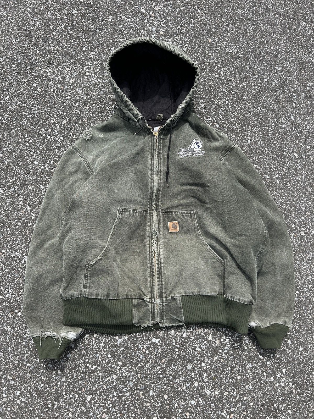 image of Crazy Vintage 90’S Faded Distressed Zip Up Carhartt Jacket in Green, Men's (Size XL)