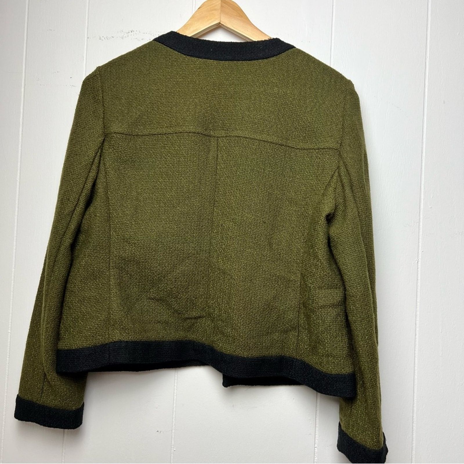 Ann Taylor AOlive Green Trim Open Front Nubby Cropped Jacket Womens Med Size M / US 6-8 / IT 42-44 - 16 Thumbnail