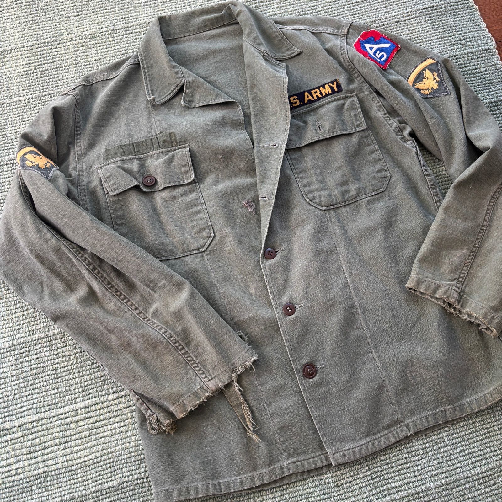 Vintage Vintage 60s OG-107 US Army Fatigue Top Cotton With Patches Size US L / EU 52-54 / 3 - 7 Thumbnail
