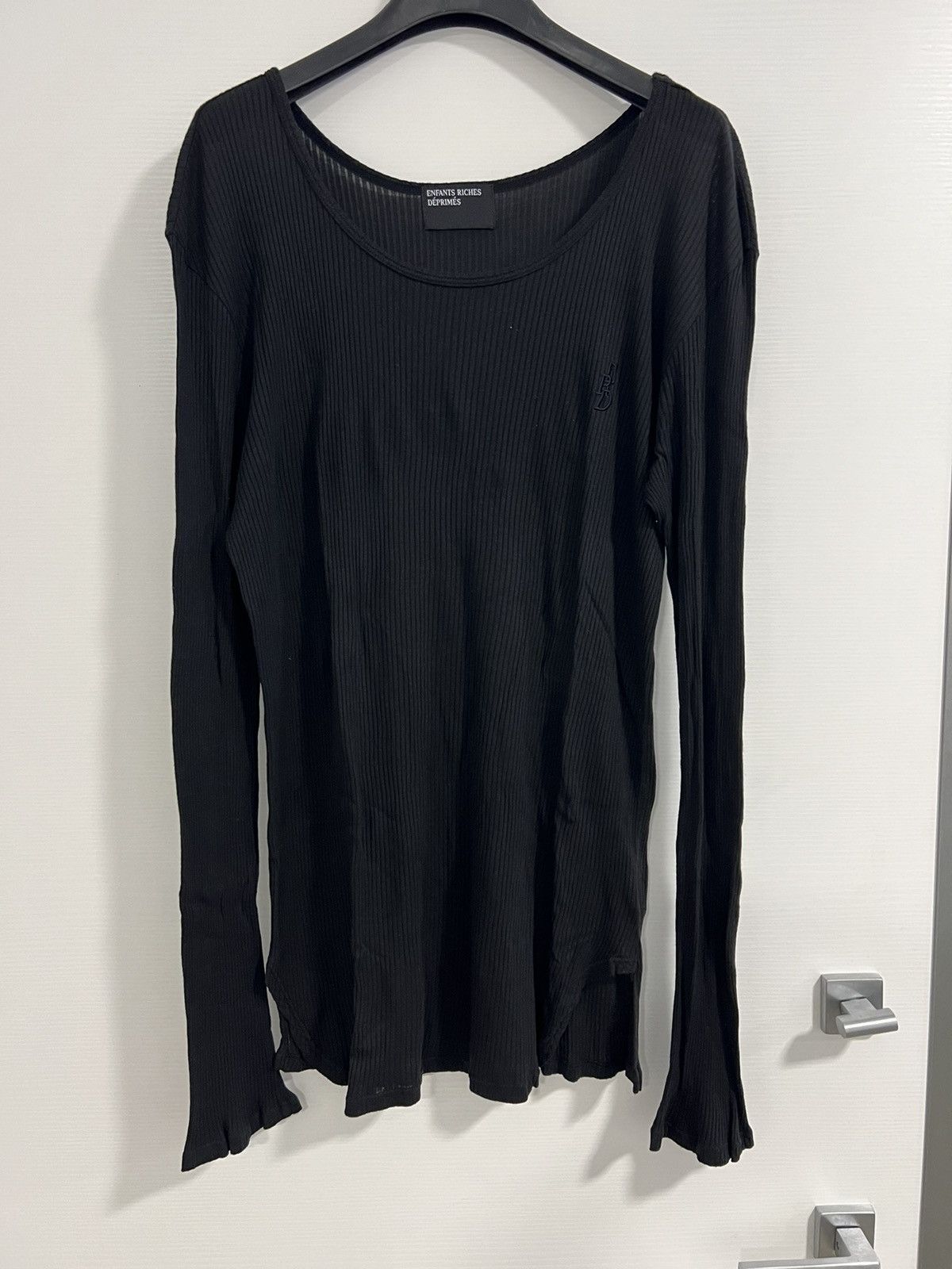 image of Enfants Riches Deprimes Ribbed Henley in Black, Men's (Size Large)