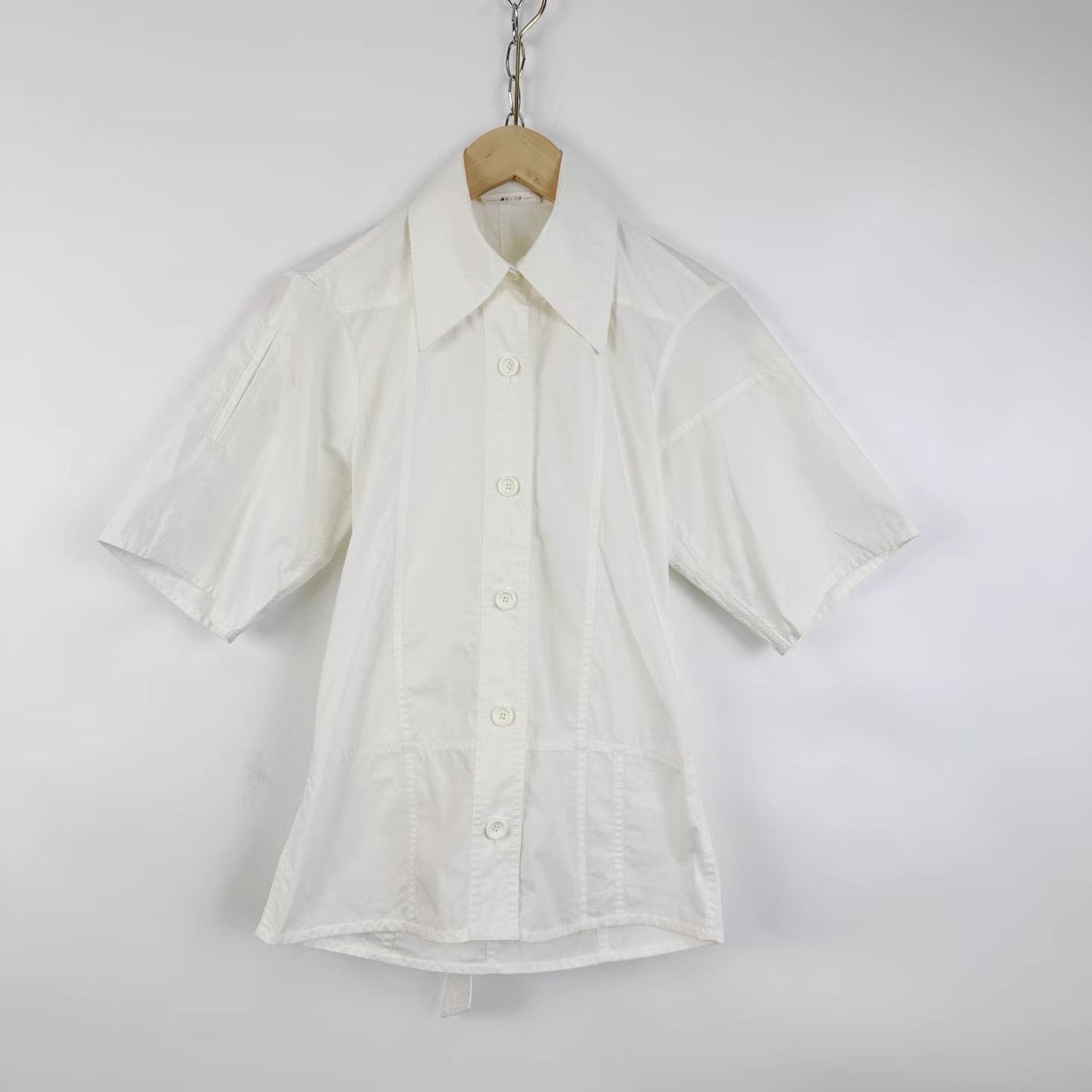 Celine CELINE White Waist-Fitted Short Sleeve Shirt K12 Size XXS / US 00 / IT 34 - 1 Thumbnail