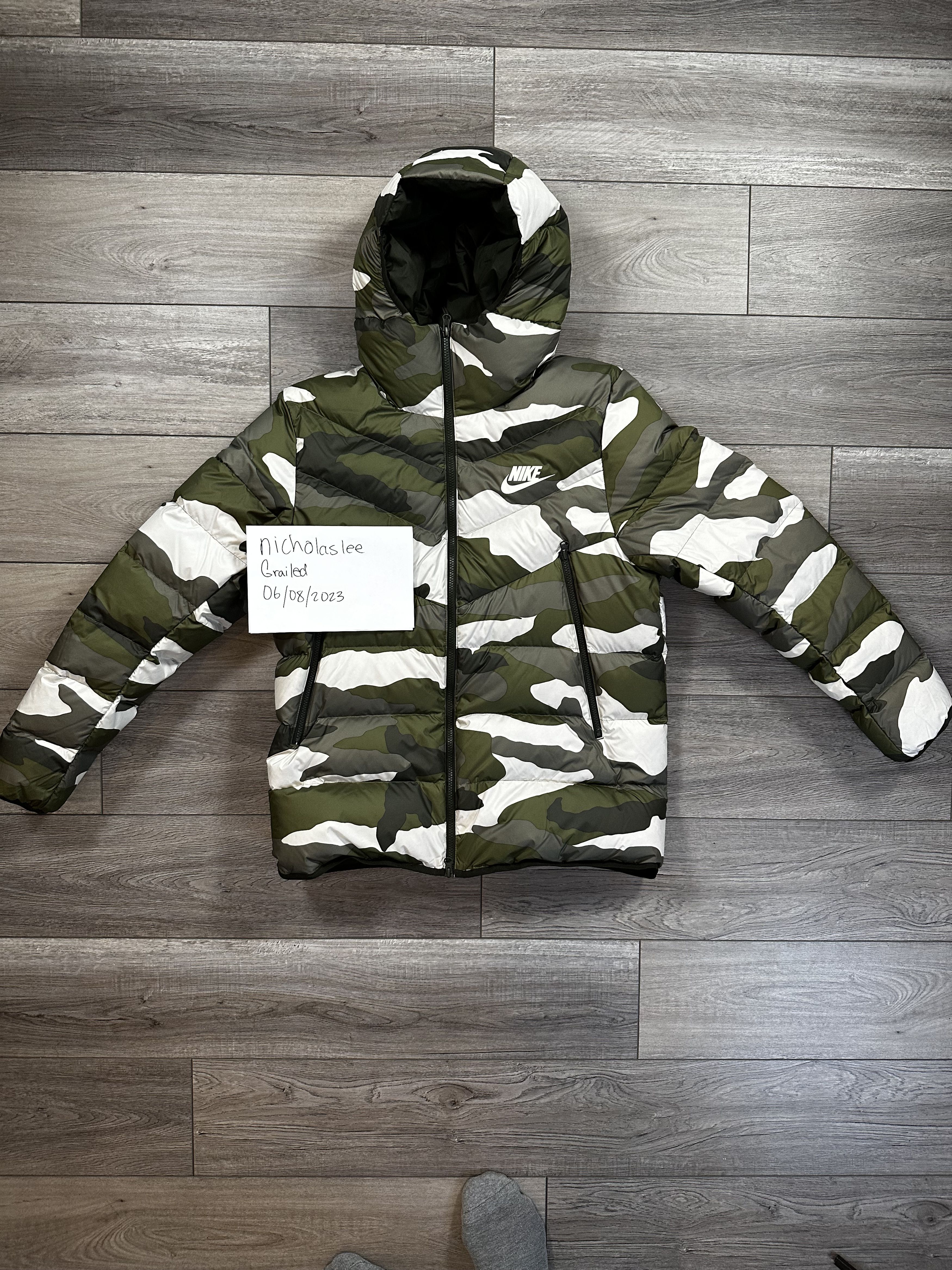 Image of Nike Sportswear Windrunner Down Fill Puffer Camo Jacket, Men's (Size Large)