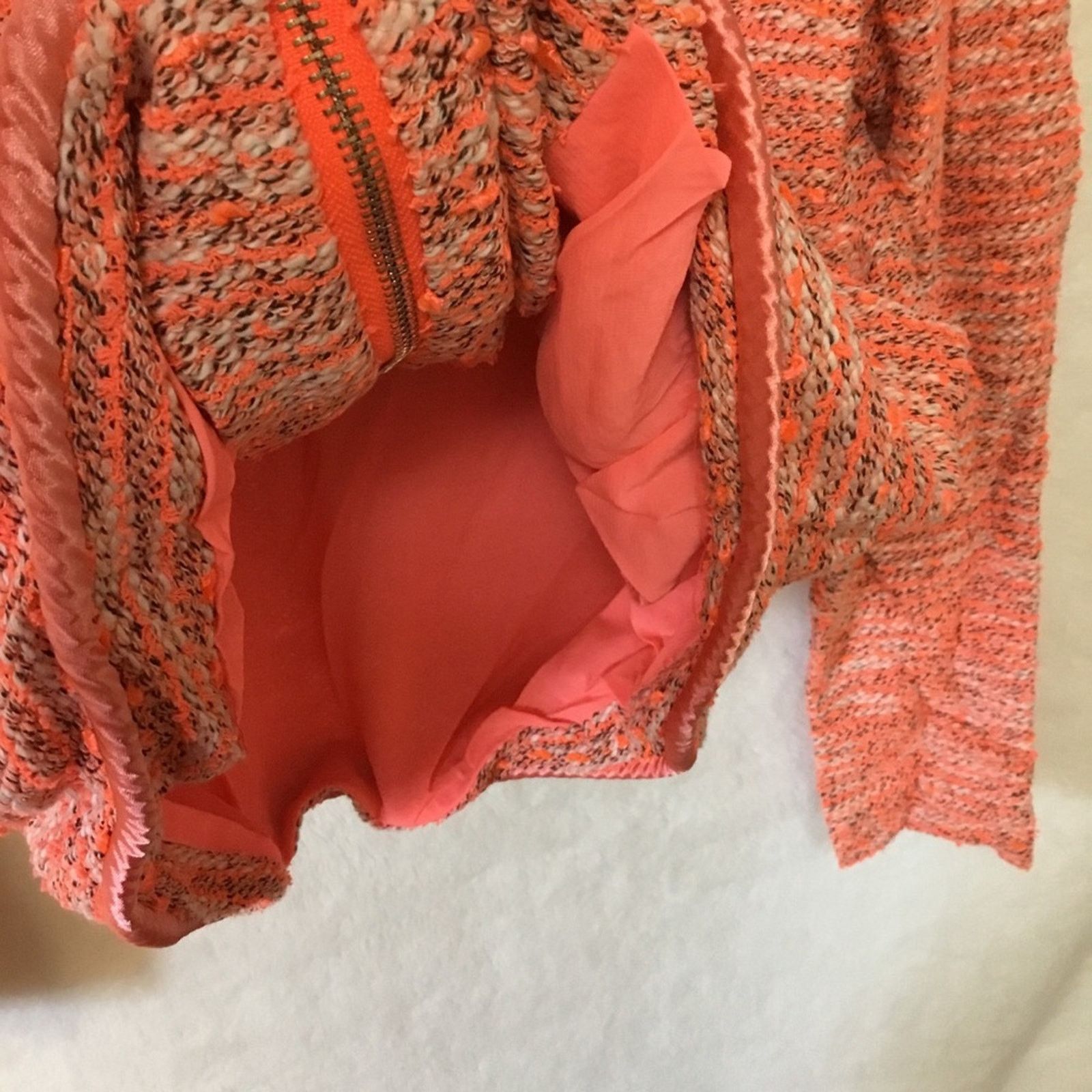 Other Orange Vintage Tweed Front Zip-Up Detail Jacket With Pockets Size XS / US 0-2 / IT 36-38 - 12 Thumbnail