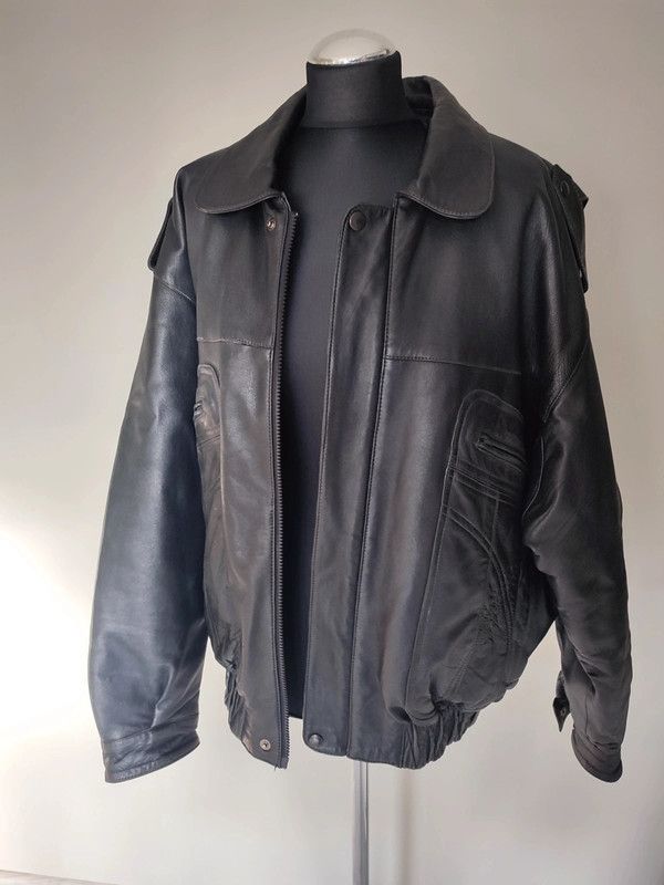 image of Black Vintage Leather Jacket (Solanas), Men's (Size Large)