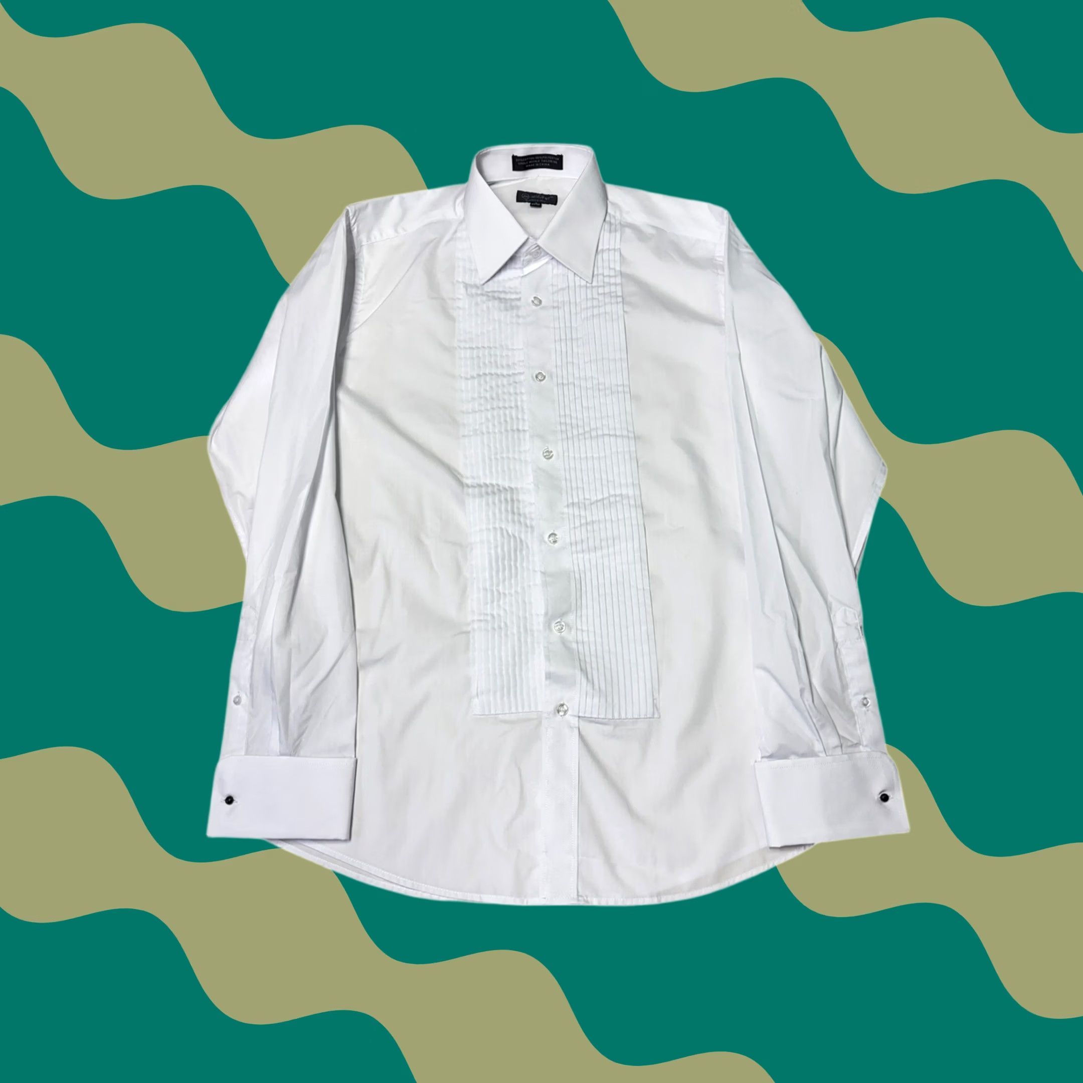 Vintage Milant Mens White Pleated Tuxedo Shirt Formal Dress 15 34/35 Cotton Blend French Cuff Classic Fit White Tuxedo Shirt Mens Weddings Black Tie Size 40R - 1 Thumbnail